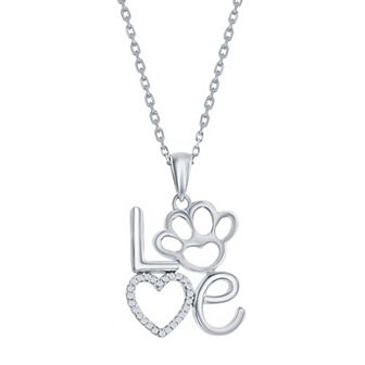 Argento Bella Sterling Silver Cubic Zirconia Heart & Paw Print Pendant Necklace