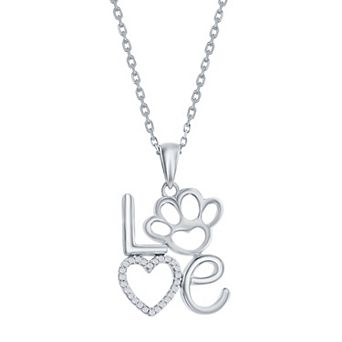 Argento Bella Sterling Silver Cubic Zirconia Heart & Paw Print Pendant Necklace