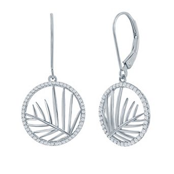 Argento Bella Sterling Silver Cubic Zirconia Open Circle Leaf Drop Earrings