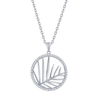 Argento Bella Sterling Silver Cubic Zirconia Open Circle Leaf Pendant Necklace