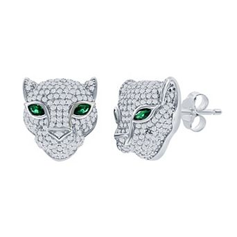 Argento Bella Sterling Silver Cubic Zirconia & Emerald Panther Stud Earrings