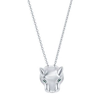 Argento Bella Sterling Silver Green Cubic Zirconia Panther Pendant Necklace
