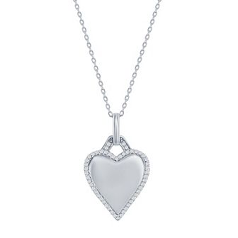 Argento Bella Sterling Silver Cubic Zirconia Polished Heart Pendant Necklace