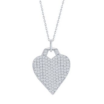 Argento Bella Sterling Silver Micro Pave Cubic Zirconia Heart Pendant Necklace