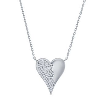 Argento Bella Sterling Silver Cubic Zirconia Broken Heart Necklace