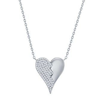 Argento Bella Sterling Silver Cubic Zirconia Broken Heart Necklace