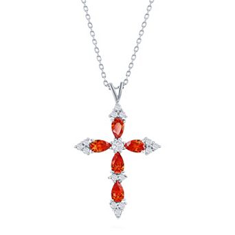 Argento Bella Sterling Silver Orange & White Cubic Zirconia Cross Pendant Necklace