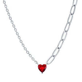 Argento Bella Sterling Silver Red Cubic Zirconia Heart Necklace