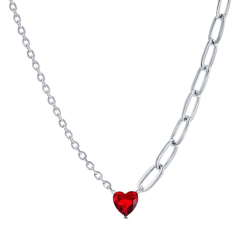 Argento Bella Sterling Silver Red Cubic Zirconia Heart Necklace, Womens, 