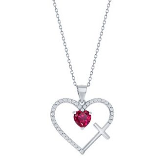Argento Bella Sterling Silver White & Red Cubic Zirconia Cross & Heart Pendant Necklace