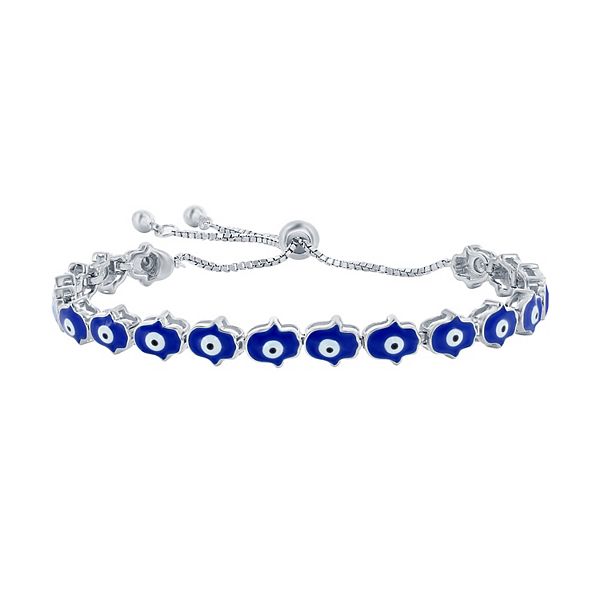 Argento Bella Sterling Silver Blue Enamel Evil Eye Hamsa Bracelet