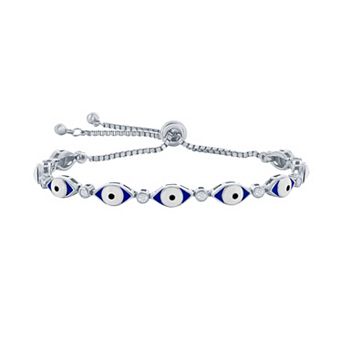 Argento Bella Sterling Silver Blue Enamel & Cubic Zirconia Evil Eye Bracelet