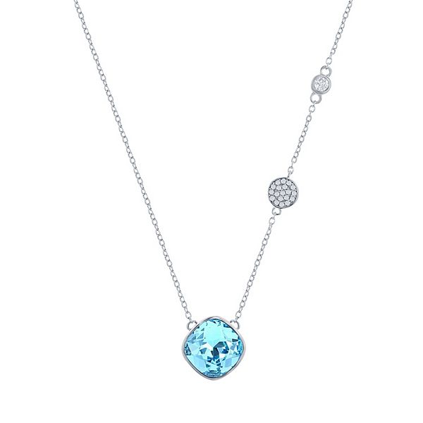 Argento Bella Sterling Silver Round Aqua Cubic Zirconia Necklace