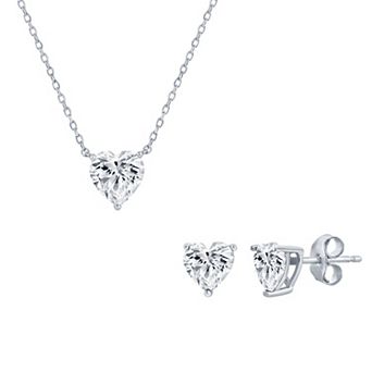 Argento Bella Sterling Silver Cubic Zirconia Birthstone Heart Necklace & Stud Earring Set