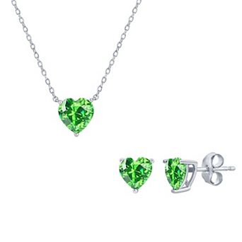 Argento Bella Sterling Silver Cubic Zirconia Birthstone Heart Necklace & Stud Earring Set