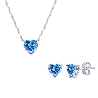 Argento Bella Sterling Silver Cubic Zirconia Birthstone Heart Necklace & Stud Earring Set