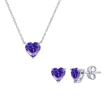 Argento Bella Sterling Silver Cubic Zirconia Birthstone Heart Necklace & Stud Earring Set