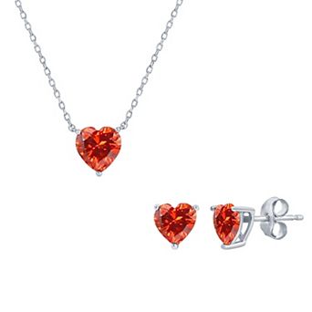 Argento Bella Sterling Silver Cubic Zirconia Birthstone Heart Necklace & Stud Earring Set