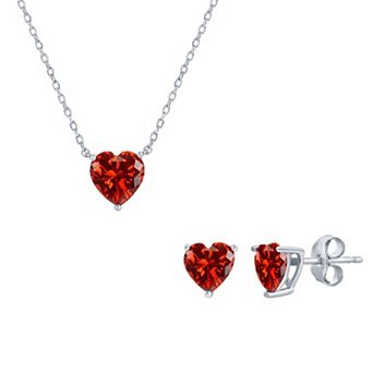 Argento Bella Sterling Silver Cubic Zirconia Birthstone Heart Necklace & Stud Earring Set