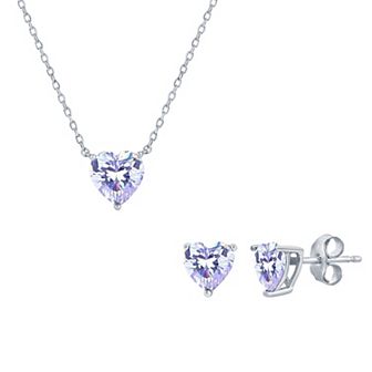 Argento Bella Sterling Silver Cubic Zirconia Birthstone Heart Necklace & Stud Earring Set