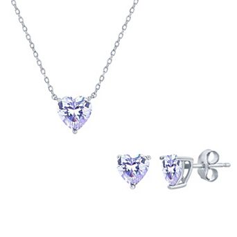 Argento Bella Sterling Silver Cubic Zirconia Birthstone Heart Necklace & Stud Earring Set