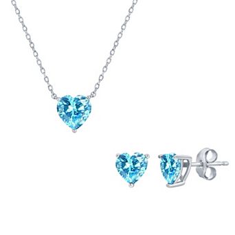 Argento Bella Sterling Silver Cubic Zirconia Birthstone Heart Necklace & Stud Earring Set