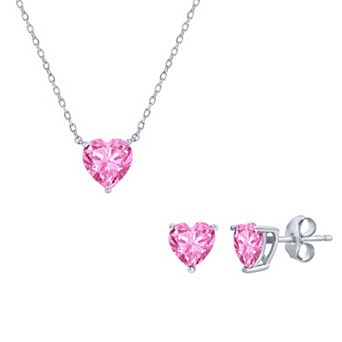 Argento Bella Sterling Silver Cubic Zirconia Birthstone Heart Necklace & Stud Earring Set
