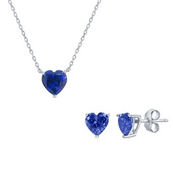 Argento Bella Sterling Silver Cubic Zirconia Birthstone Heart Necklace & Stud Earring Set