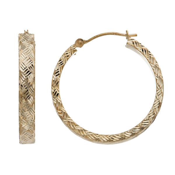 10k Gold Textured Hoop Earrings