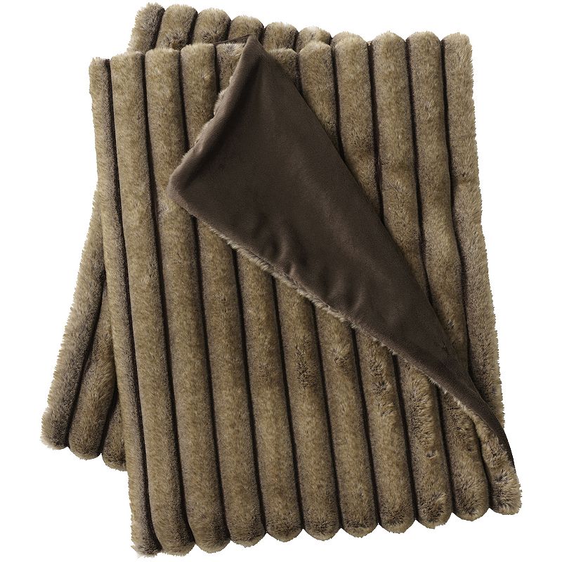 Lands End Channel Stitch Faux Fur Throw Blanket, Brown