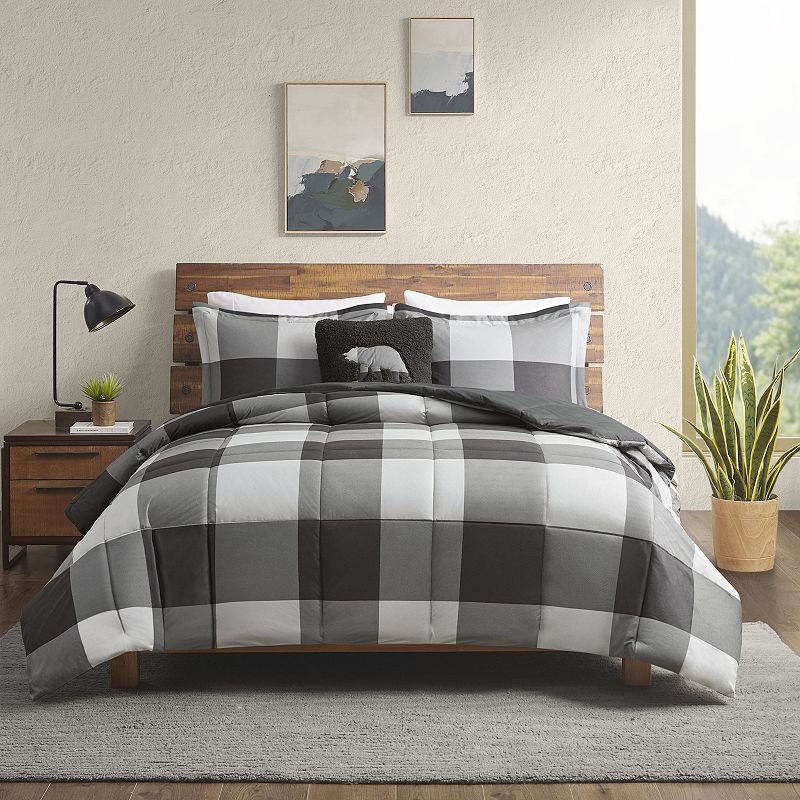 Woolrich Hudson Valley Cozyspun Down Alternative Comforter Set with Decorative Pillow, Grey, Full/Queen Add a cozy, cabin touch to your bedroom with the Woolrich Hudson Valley Down Alternative Comforter Set.Click this BED & BATH GUIDE to find the perfect fit and more! Add a cozy, cabin touch to your bedroom with the Woolrich Hudson Valley Down Alternative Comforter Set.Click this BED & BATH GUIDE to find the perfect fit and more! Hypoallergenic down alternative filling Printed flannel-like softspun fabric with microfiber reverse Soft Sewn closed End to end box quilting prevents fill from shifting Items come in rolled packaging and will need to be fluffed upon opening 6-oz. fill weightTWIN SET 3-piece set Comforter: 63  x 86  Standard Sham: 20  x 26  + 2  Decorative pillow: 18  x 18 FULL/QUEEN SET 4-piece set Comforter: 86  x 86  Two shams: 20  x 26  + 2  (each) Decorative pillow: 18  x 18 KING SET 4-piece set Comforter: 102  x 86  2 King Shams: 20  x 36  + 2  Decorative pillow: 18  x 18 CONSTRUCTION & CARE Polyester Machine wash (spot clean pillows) ImportedSUSTAINABILITY FEATURES Tested for harmful substances STANDARD 100 by OEKO-TEX® CERTIFIED Certification No. SH025 186757 Testing Institute: Testex AG www.oeko-tex.com/standard100 Color: Grey. Gender: unisex. Age Group: adult. Pattern: Buffalo Plaid.