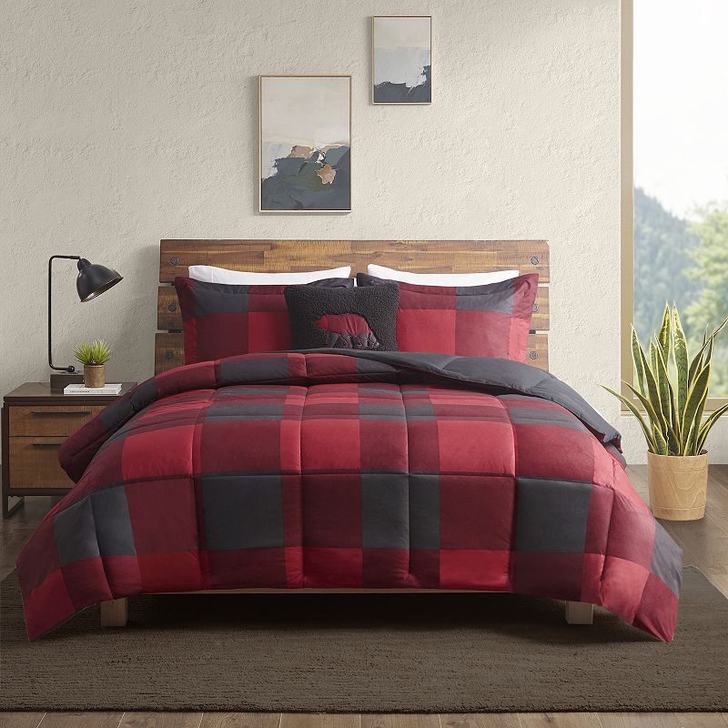 Woolrich Hudson Valley Cozyspun Down Alternative Comforter Set with Decorative Pillow, Red, King Add a cozy, cabin touch to your bedroom with the Woolrich Hudson Valley Down Alternative Comforter Set.Click this BED & BATH GUIDE to find the perfect fit and more! Add a cozy, cabin touch to your bedroom with the Woolrich Hudson Valley Down Alternative Comforter Set.Click this BED & BATH GUIDE to find the perfect fit and more! Hypoallergenic down alternative filling Printed flannel-like softspun fabric with microfiber reverse Soft Sewn closed End to end box quilting prevents fill from shifting Items come in rolled packaging and will need to be fluffed upon opening 6-oz. fill weightTWIN SET 3-piece set Comforter: 63  x 86  Standard Sham: 20  x 26  + 2  Decorative pillow: 18  x 18 FULL/QUEEN SET 4-piece set Comforter: 86  x 86  Two shams: 20  x 26  + 2  (each) Decorative pillow: 18  x 18 KING SET 4-piece set Comforter: 102  x 86  2 King Shams: 20  x 36  + 2  Decorative pillow: 18  x 18 CONSTRUCTION & CARE Polyester Machine wash (spot clean pillows) ImportedSUSTAINABILITY FEATURES Tested for harmful substances STANDARD 100 by OEKO-TEX® CERTIFIED Certification No. SH025 186757 Testing Institute: Testex AG www.oeko-tex.com/standard100 Color: Red. Gender: unisex. Age Group: adult. Pattern: Buffalo Plaid.