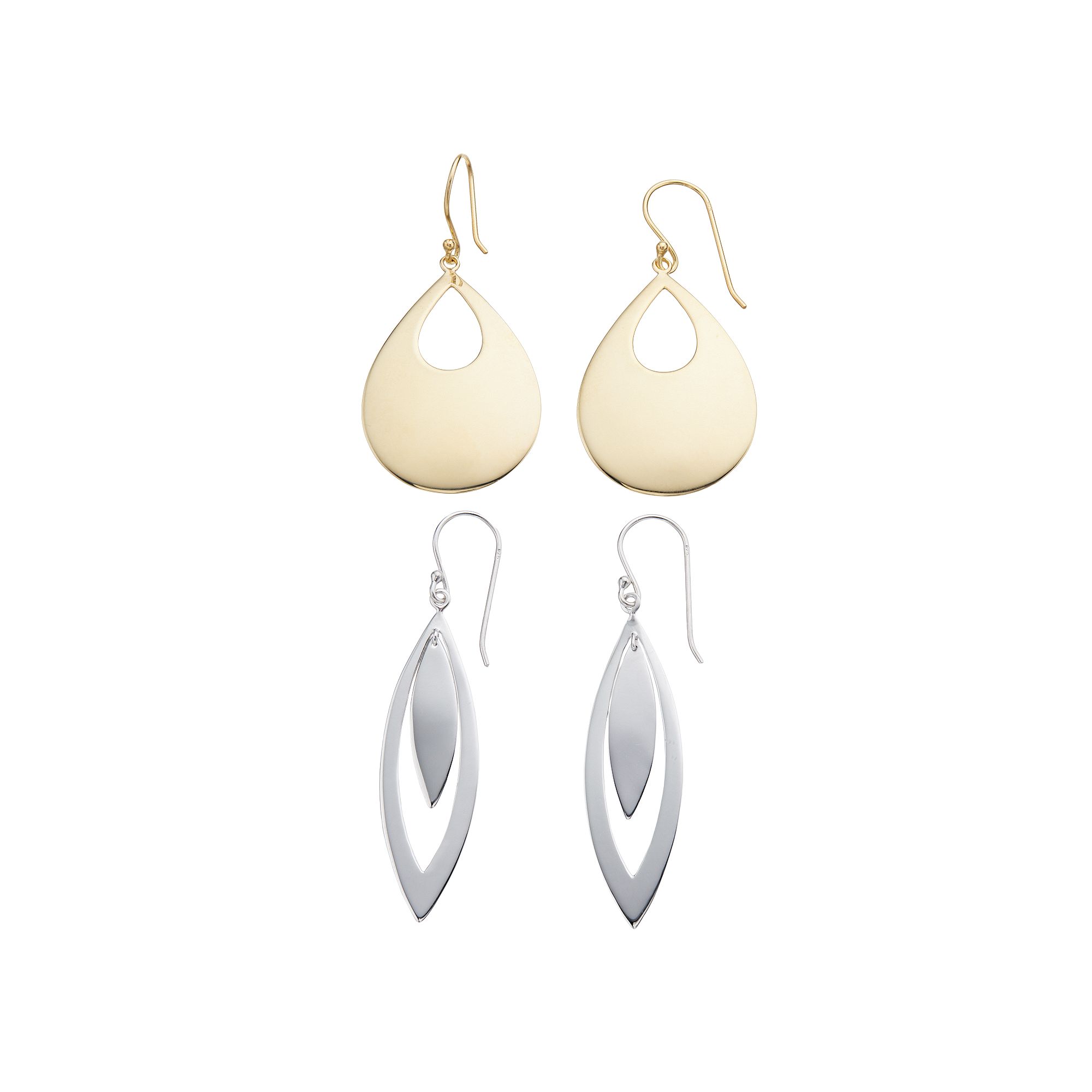 Vermeil Sterling Silver Drop Duo Earring Set, Womens