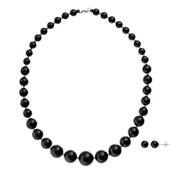 Graduated Onyx Beaded Necklace & Stud Earring Set