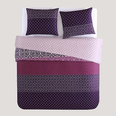 Bebejan Cordon Purple 100% Cotton 3-piece Reversible Quilt Set