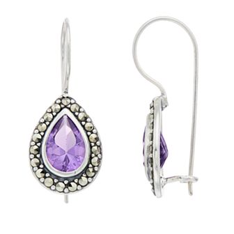 Tori Hill Sterling Silver Amethyst & Marcasite Teardrop Earrings