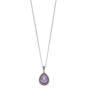 Tori Hill Sterling Silver Amethyst & Marcasite Teardrop Pendant Necklace