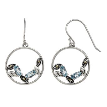 Tori Hill Sterling Silver Blue Topaz & Marcasite Round Earrings