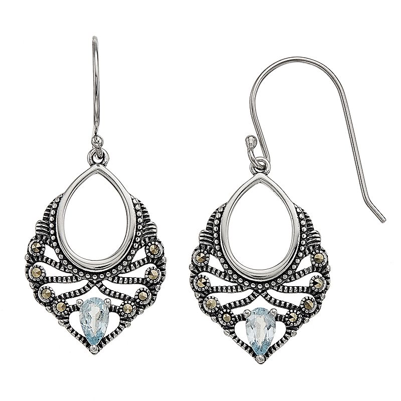 Tori Hill Sterling Silver Blue Topaz & Marcasite Pear-Shaped Earrings, Wome