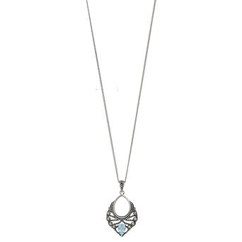 Tori Hill Sterling Silver Marcasite Blue Topaz Pear-Shaped Pendant Necklace