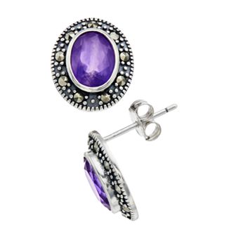 Tori Hill Sterling Silver Amethyst & Marcasite Stud Earrings