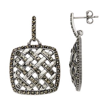 Tori Hill Sterling Silver Marcasite Lattice Work Square Earrings