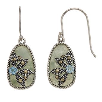 Tori Hill Sterling Silver Gemstone & Marcasite Drop Earrings