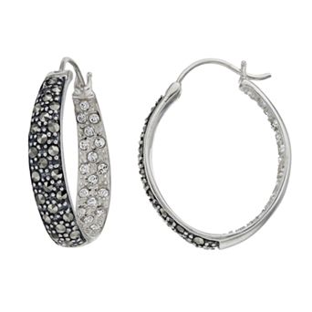Tori Hill Sterling Silver Crystal & Marcasite Inside-Out Hoop Earrings