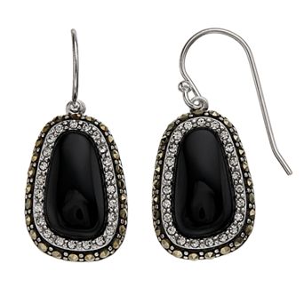 Tori Hill Sterling Silver Onyx & Marcasite Drop Earrings