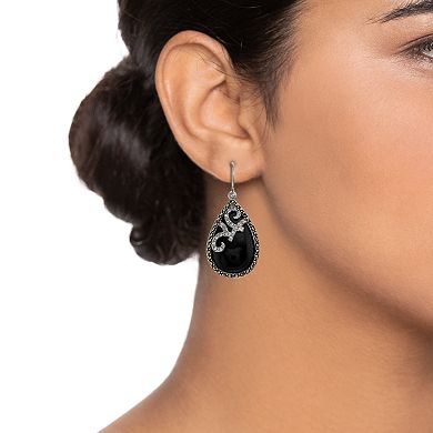 Tori Hill Sterling Silver Onyx, Marcasite & Crystal Teardrop Earrings
