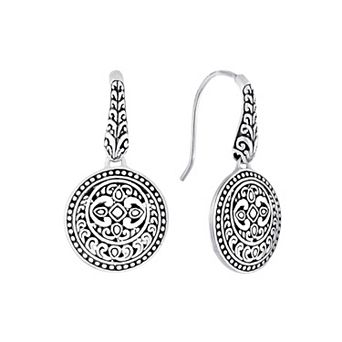 Athra NJ Inc Sterling Silver Oxidized Round Filigree Drop Earrings