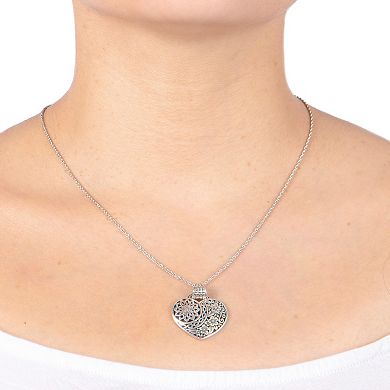 Athra NJ Inc Sterling Silver Oxidized Filigree Flower Heart Pendant