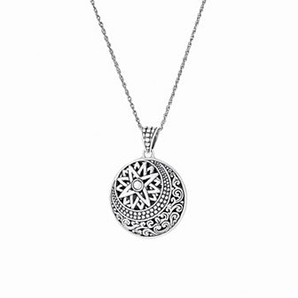 Athra NJ Inc Sterling Silver Oxidized Round Filigree Pendant Necklace