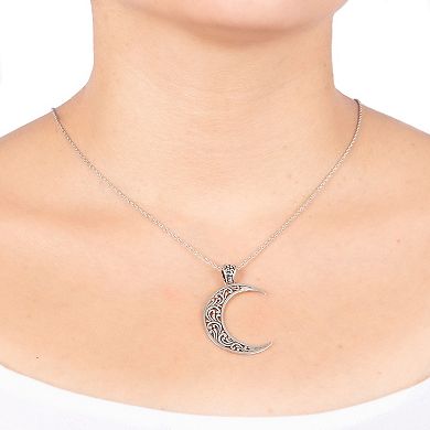 Athra NJ Inc Sterling Silver Filigree Crescent Moon Pendant Necklace
